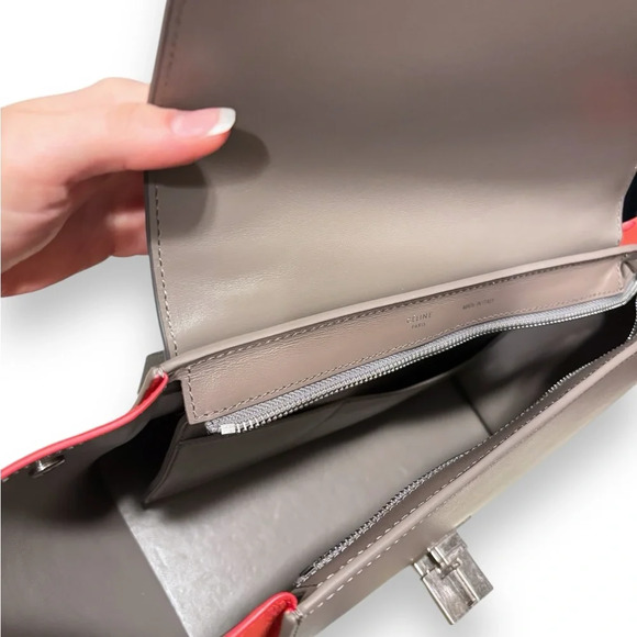 Celine Trapeze Leather Tricolor Red Grey Pebbled Medium Convertible Bag - Picture 12 of 16